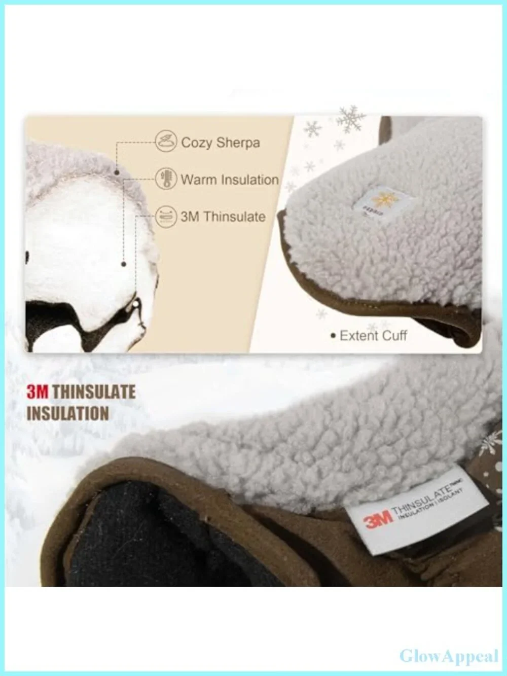 Women's Sherpa Mitten Gloves 3M Thinsulate Non-Slip Winter Warm Fleece Lined